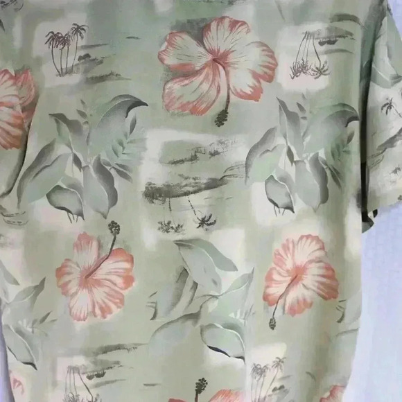Bill Blass XXL 100% Silk Green/pink hibiscus button down - Picture 8 of 12